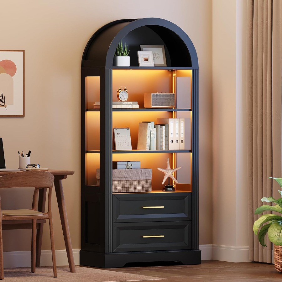 Storage & Organization - Display Cabinet, Tall Arched Bookcase with