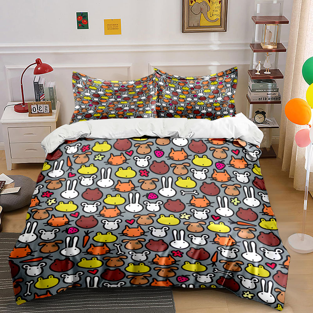 Cartoon Animal Face Pattern Pa - đánh giá và giá Duvet Cover Sets With Zipper