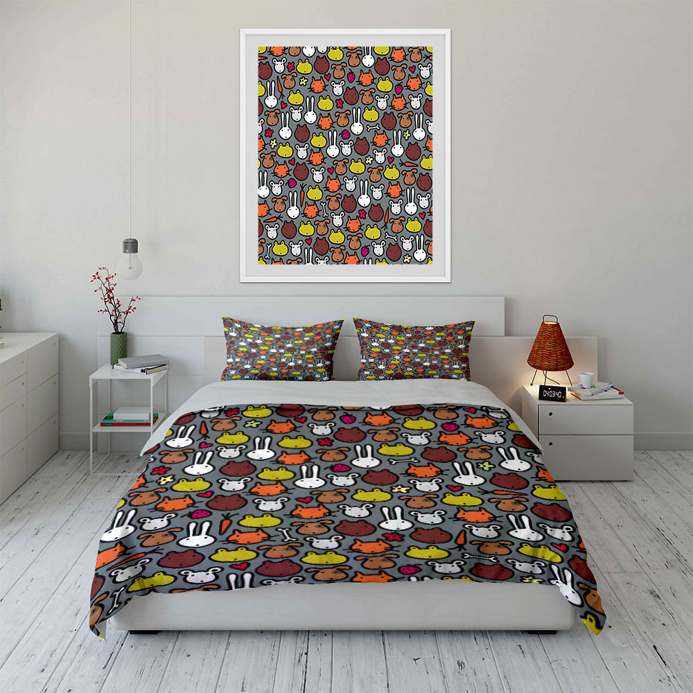 Cartoon Animal Face Pattern Pa - đánh giá và giá Duvet Cover Sets With Zipper