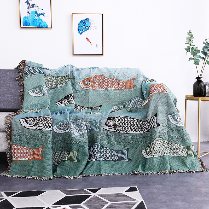 Koi Fish Jacquard Woven Throw  - đánh giá và giá Boho Throw Blanket Fringe