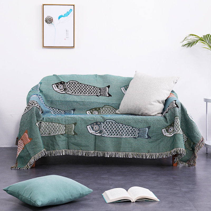 Koi Fish Jacquard Woven Throw  - đánh giá và giá Boho Throw Blanket Fringe