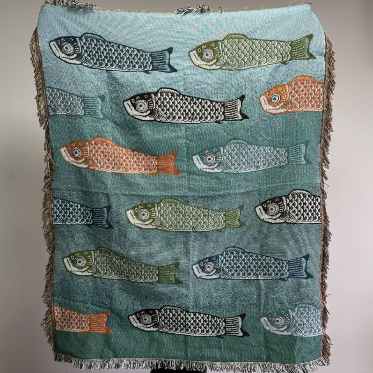 Koi Fish Jacquard Woven Throw  - đánh giá và giá Boho Throw Blanket Fringe